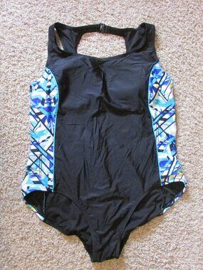 NWOT Catalina 3X 22/24W Black Blue Multi Sides One Piece Pad Bra Swimsuit